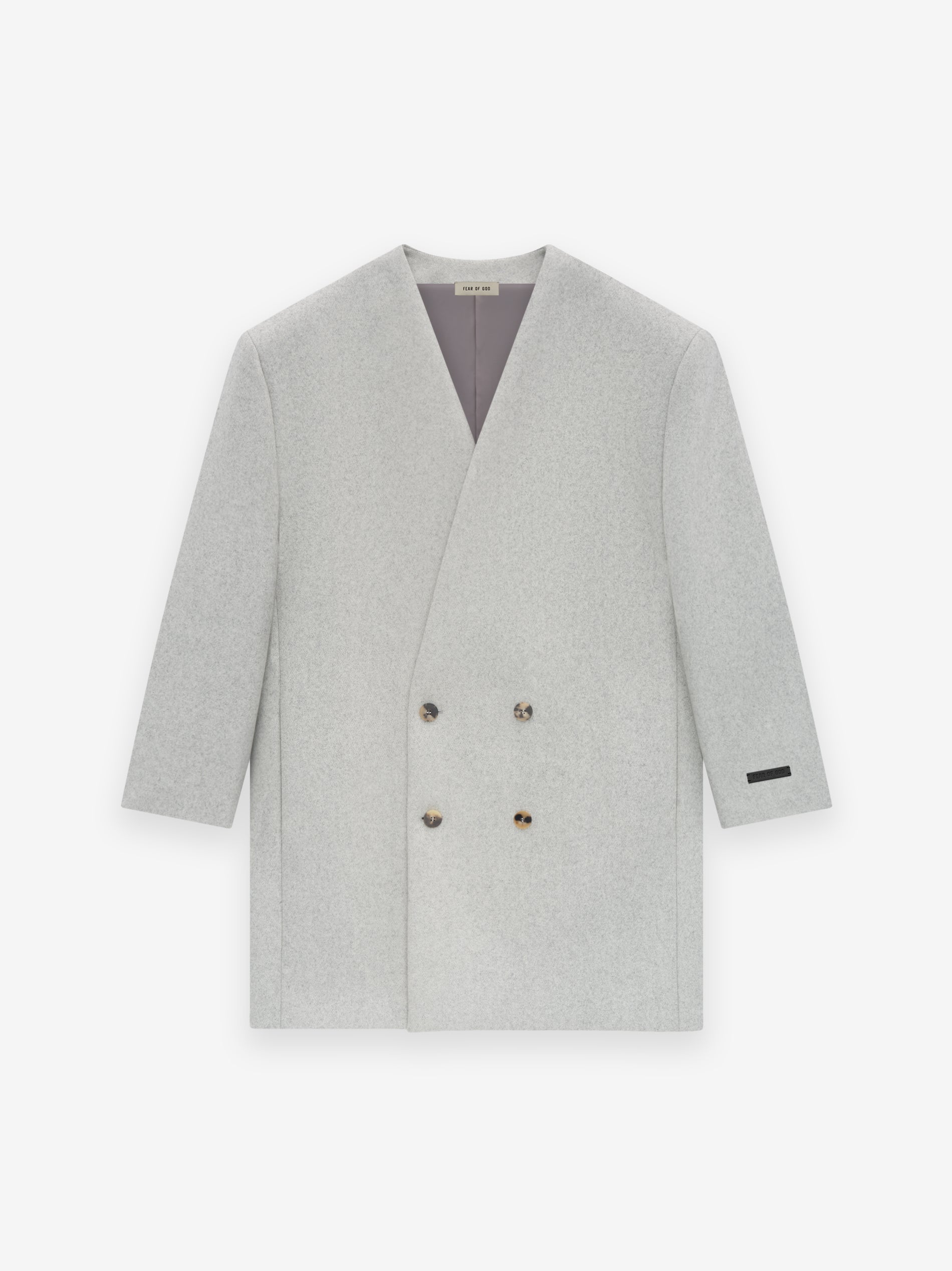 Military Wool Long Relaxed Lapelless Blazer
