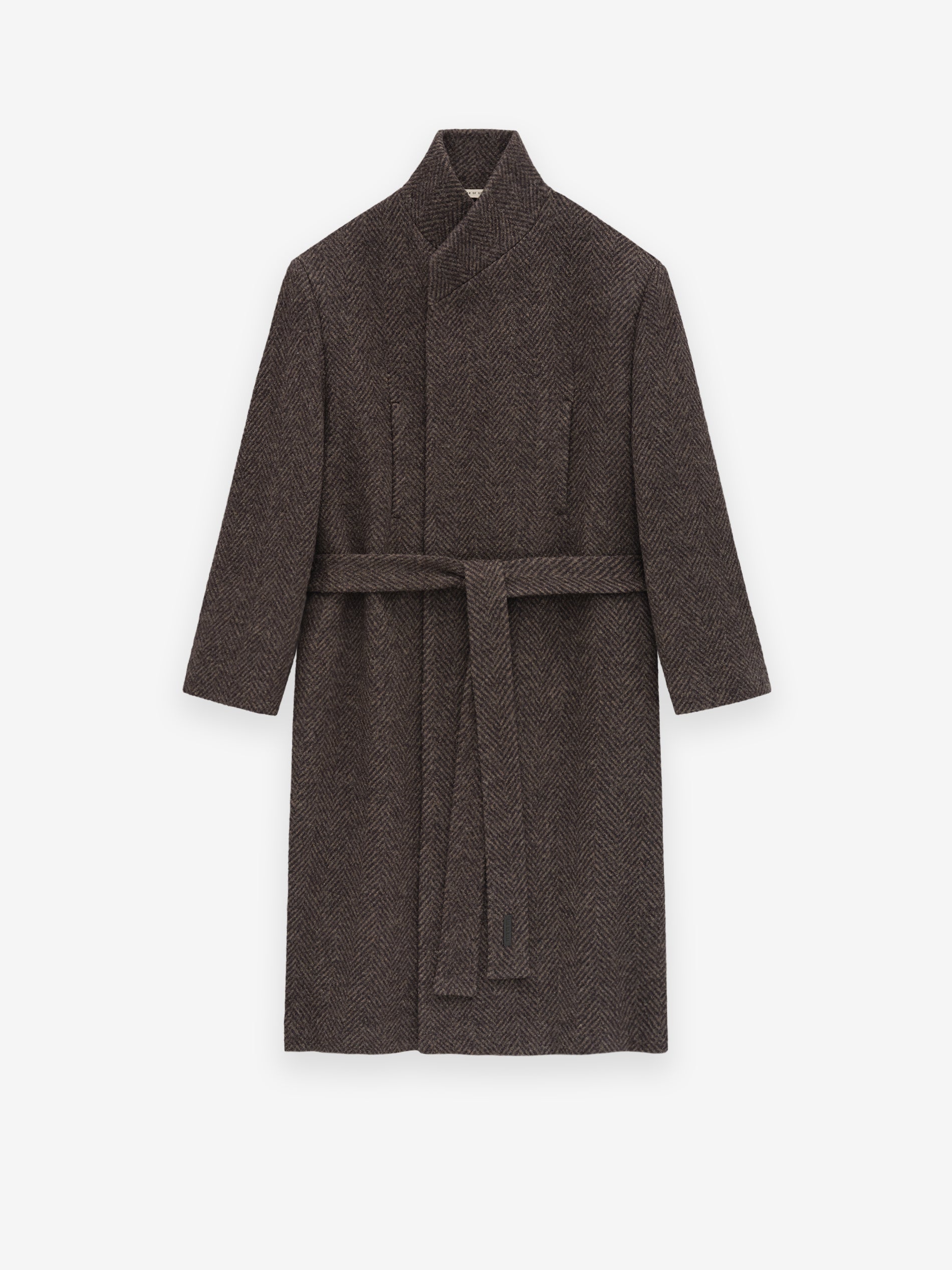 Wool Chevron Stand Collar Overcoat