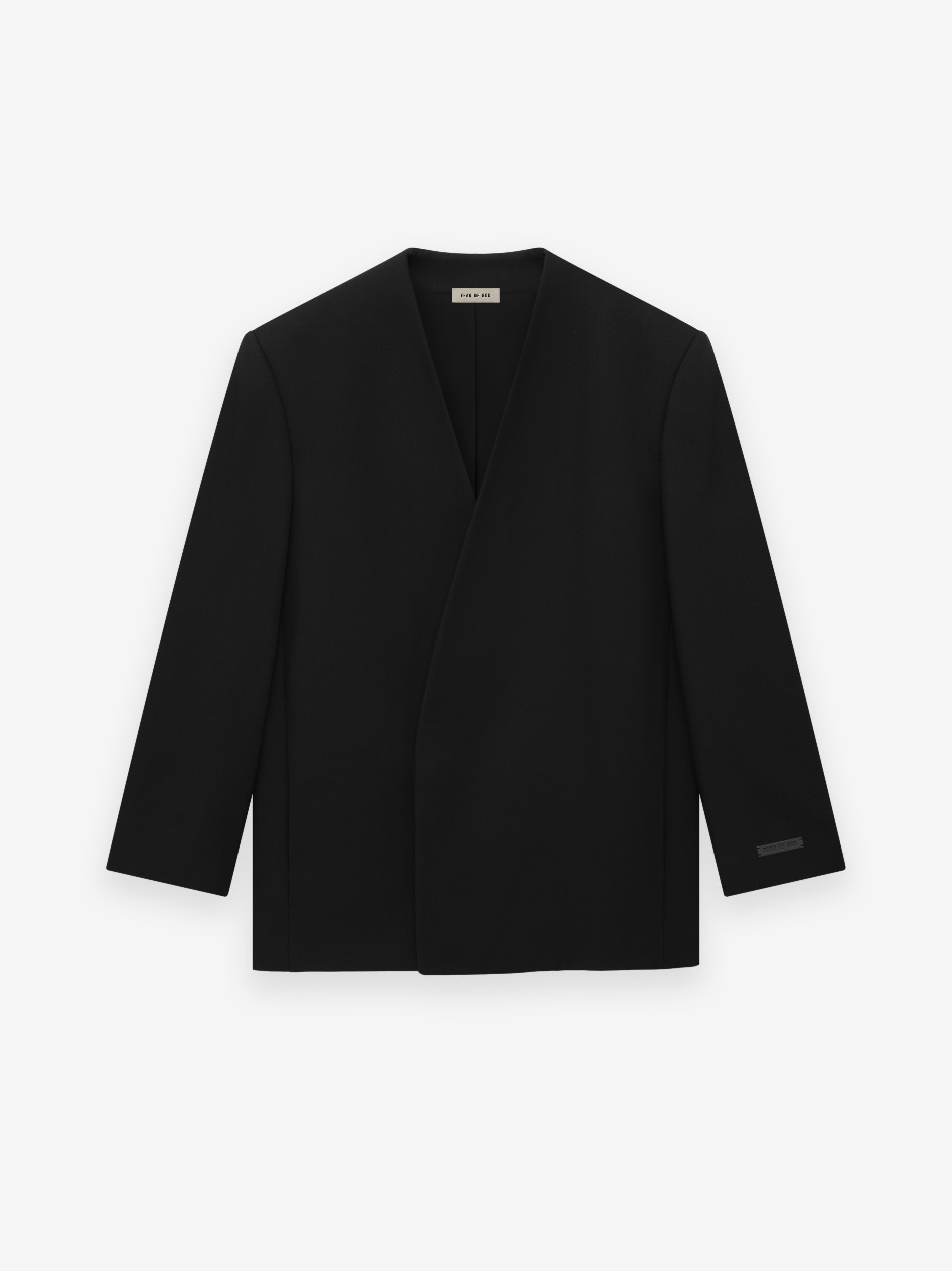 Wool Gabardine Lapelless Blazer