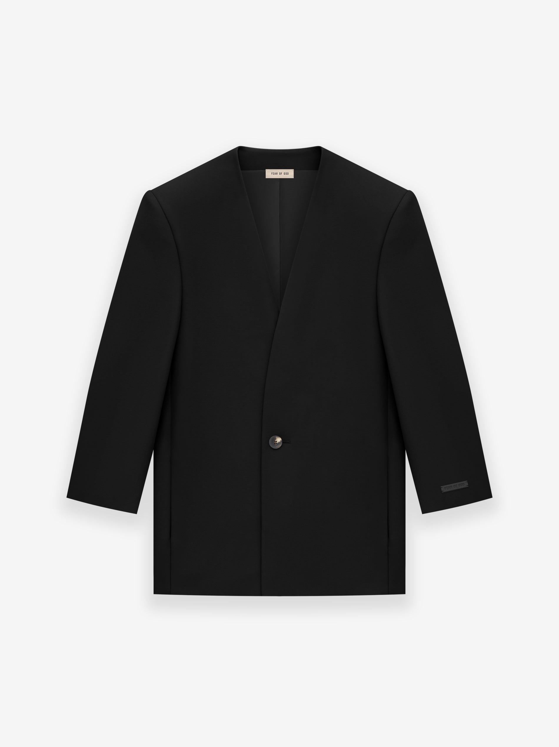 Wool Gabardine Lapelless Suit Jacket