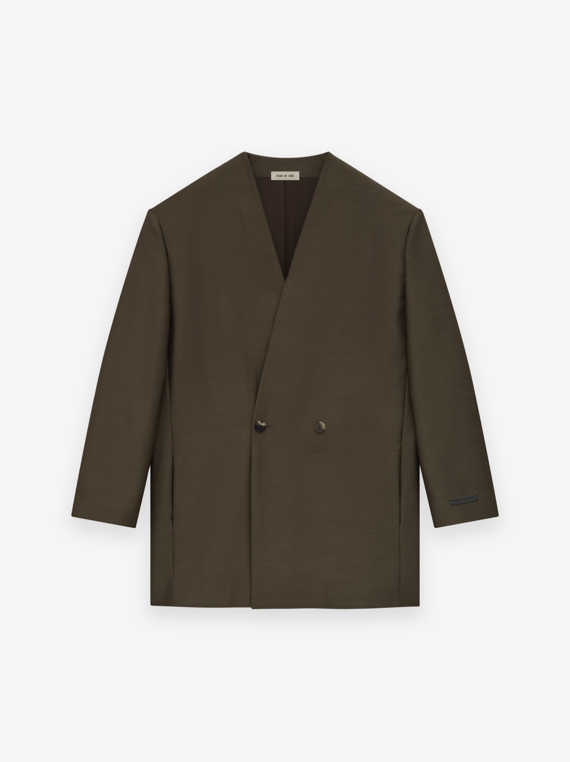 Wool Silk Relaxed Lapelless Blazer